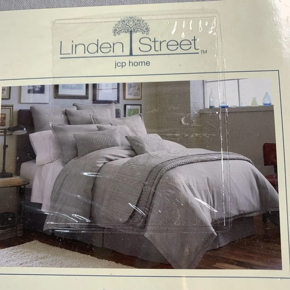 JCPenney 3-Piece King Linen Rayon Duvet Cover Set Gray Linden Street Landry